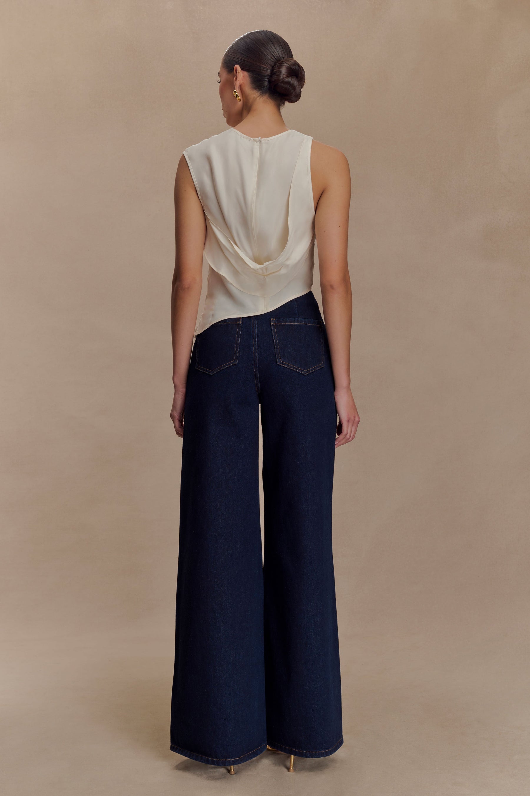 Miranda Faux Suede Belted Denim Wide Leg Pants - Indigo Blue