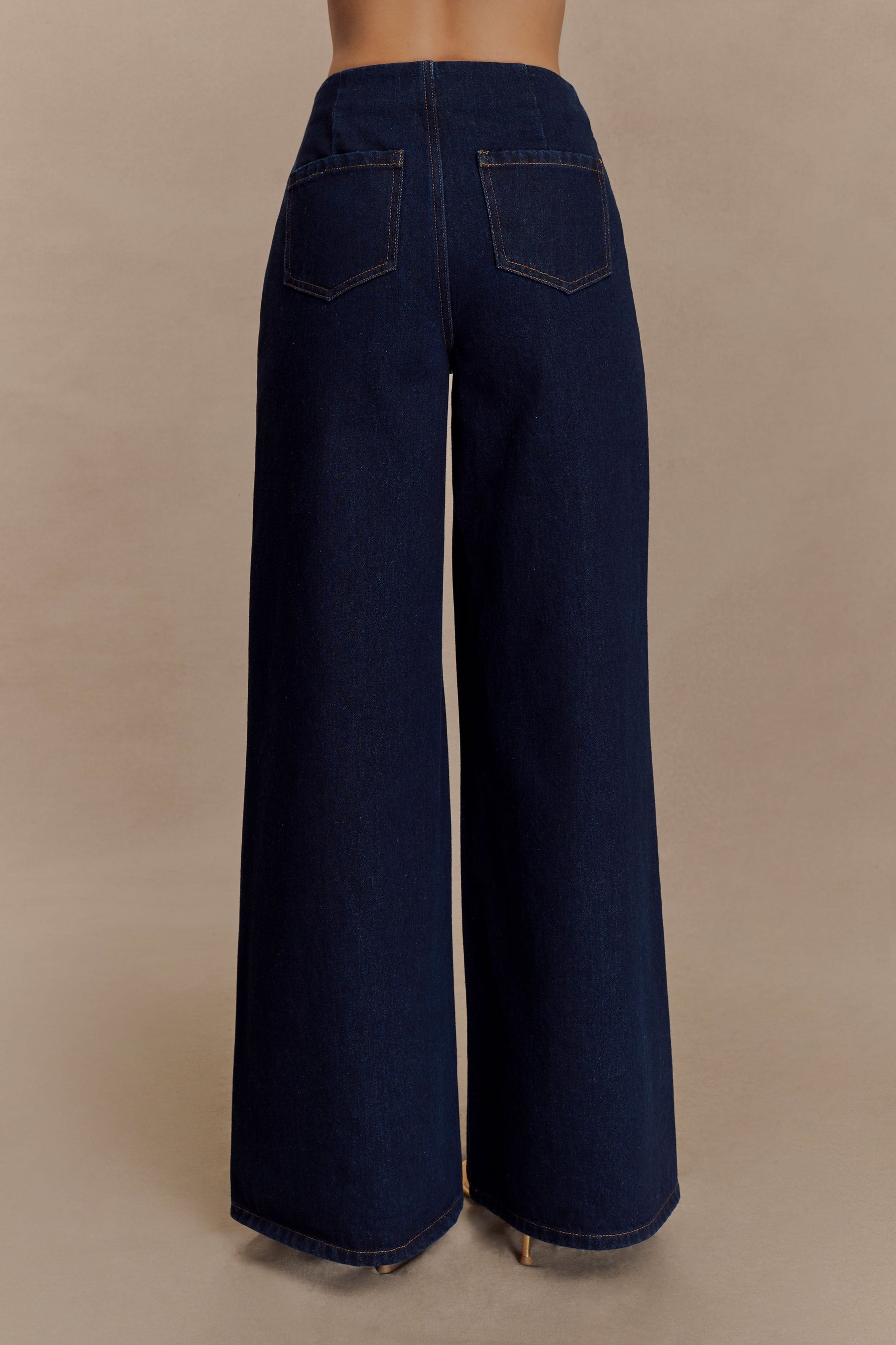 Miranda Faux Suede Belted Denim Wide Leg Pants - Indigo Blue