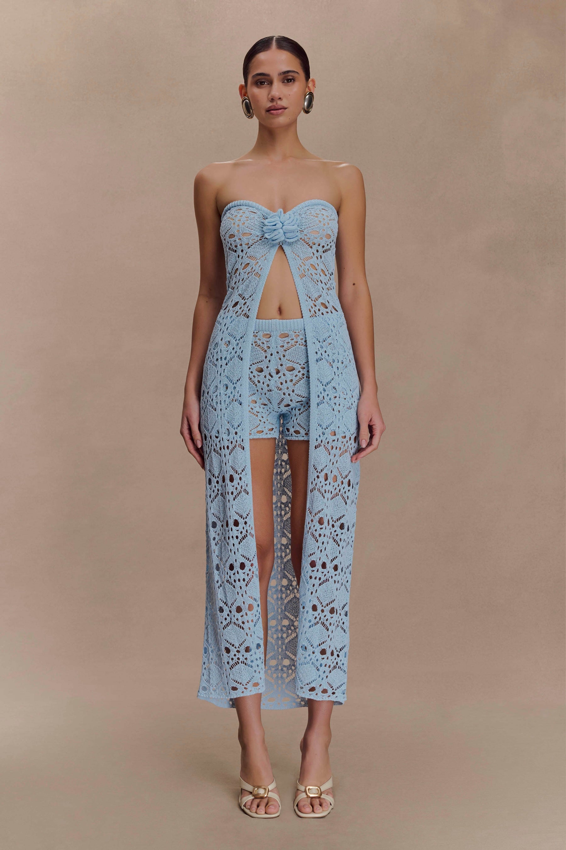 Aeline Crochet Knit Shorts - Sky Blue