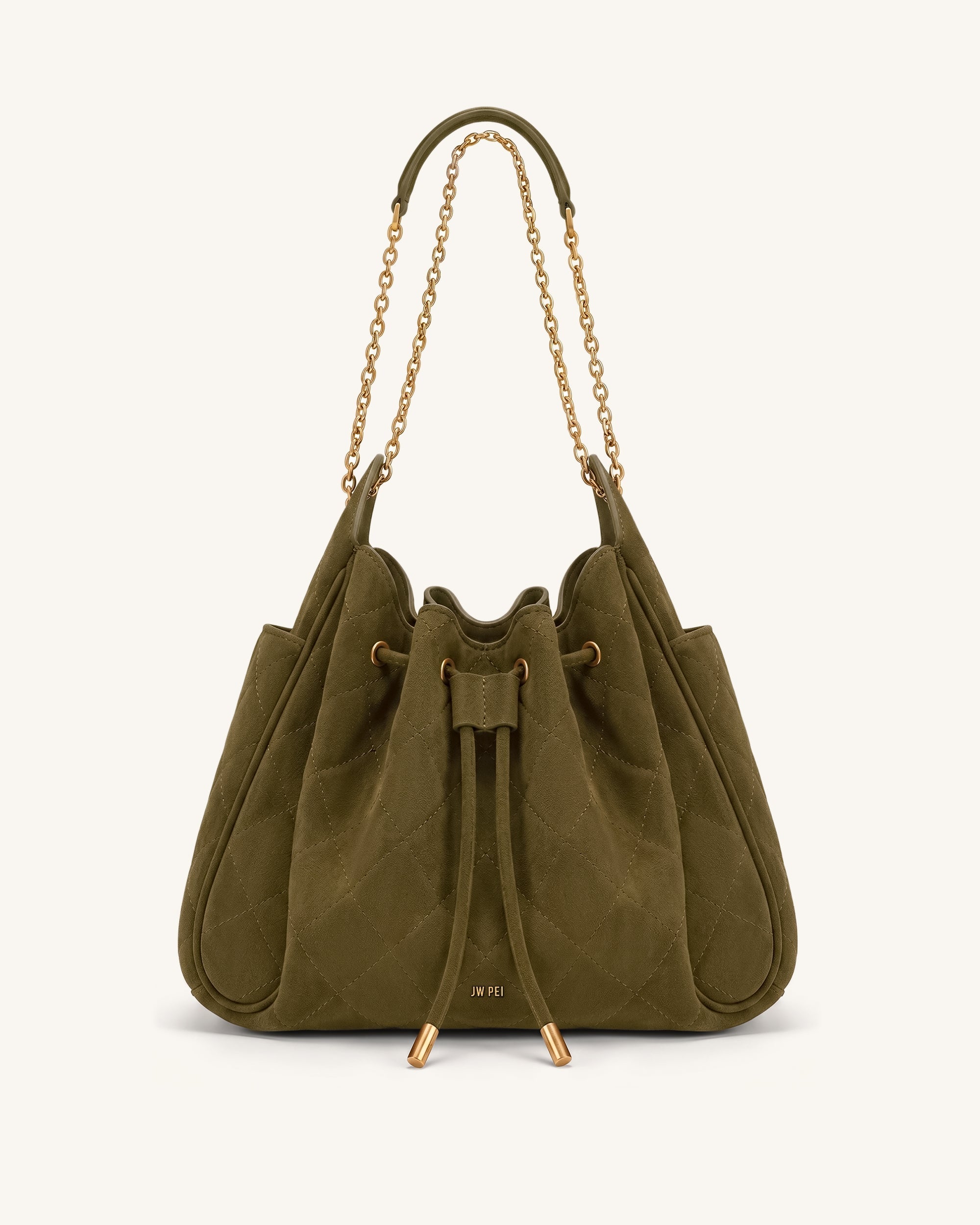 Rowan Faux Suede Quilted Chain Bucket Bag - Gray