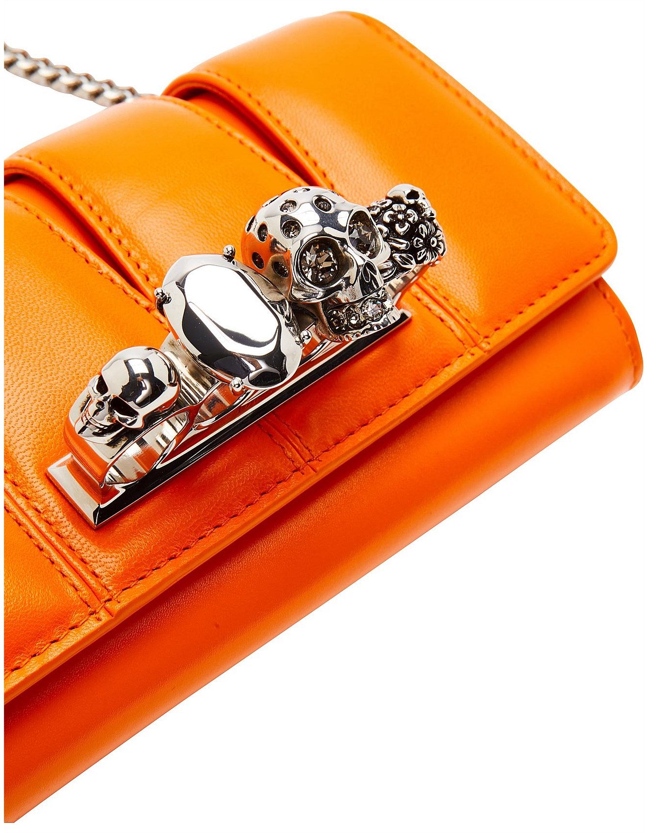 Luxe Orange Chain Shoulder Bag with Metal Skull Lock