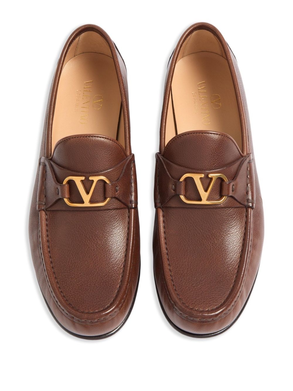 Valentino Garavani V-Logo Leather Loafers – Brown