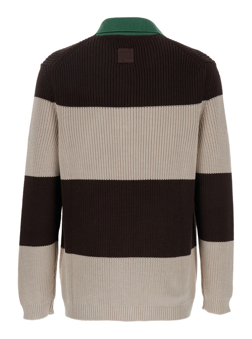 Fendi Brown Knitted Polo with Striped Motif and Fendi Club Patch on the Front in Cotton Man