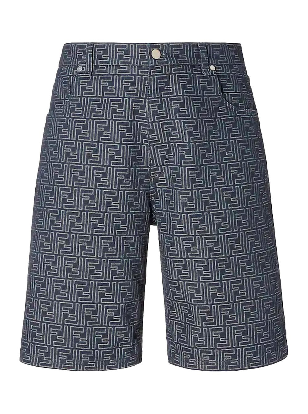 Fendi Blue Bermuda with Belt Loops and All-Over FF Motif in Cotton Man