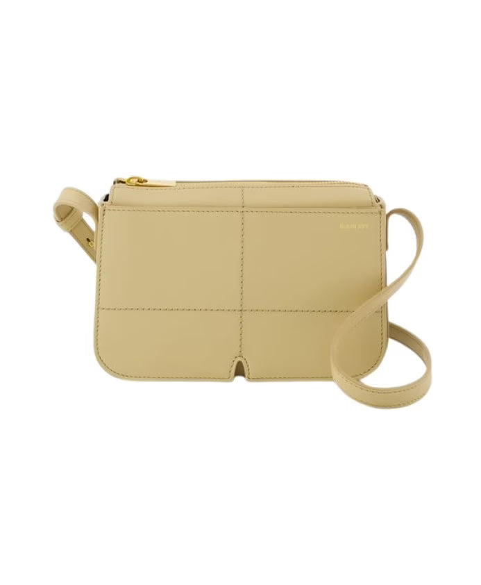 Beige Leather Crossbody Bag with Magnetic Closure