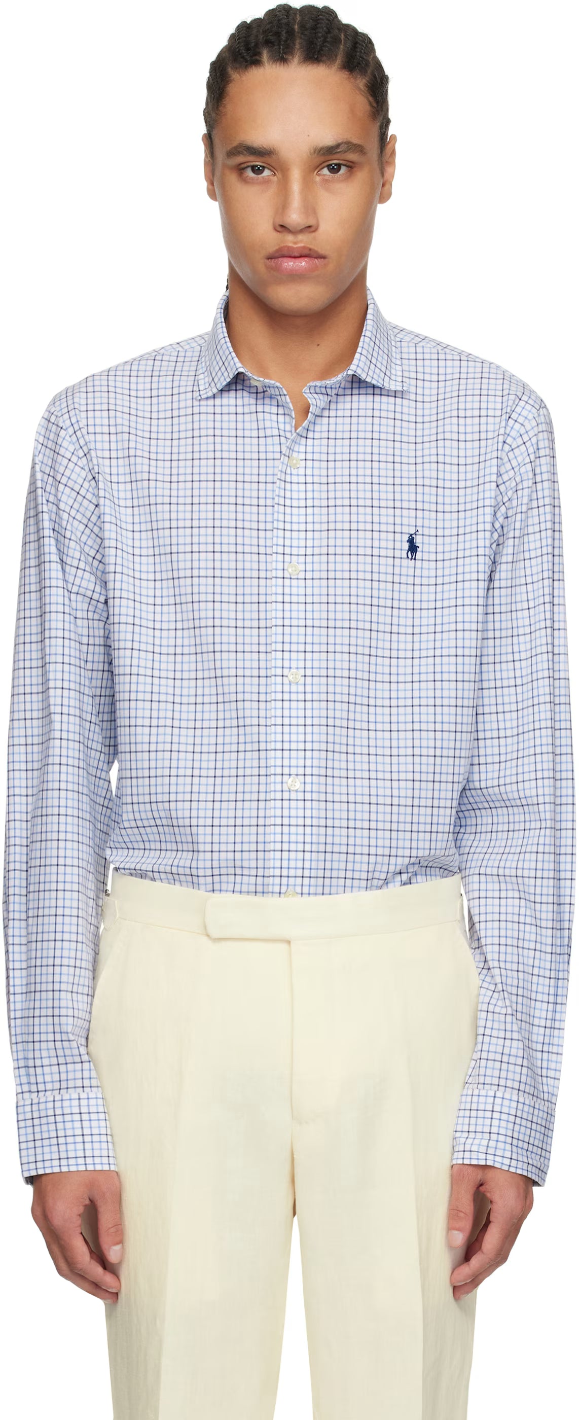 Polo Ralph Lauren White & Blue Classic Fit Tattersall Stretch Shirt
