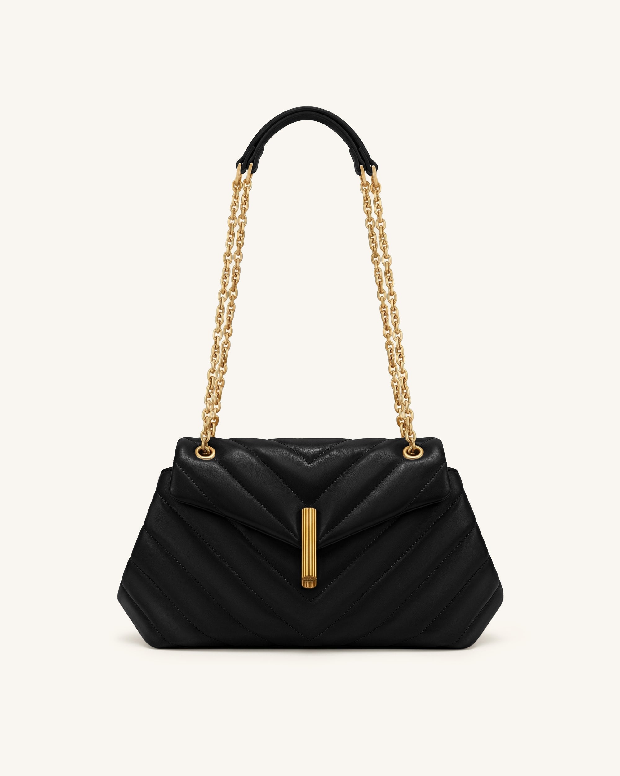 Valerie Quilted Chain Flap Shoulder Bag - Black