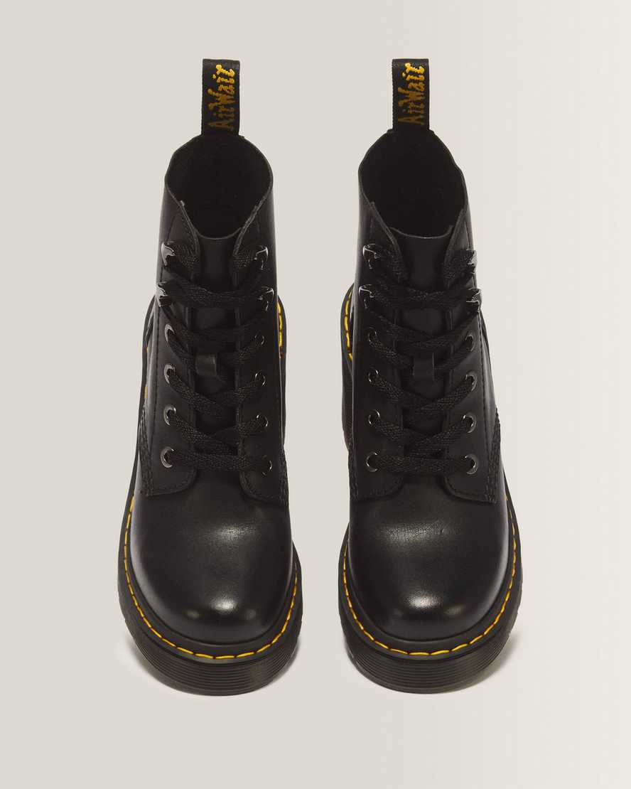 Jesy Sendal Leather Lace Up Flared Heel Boots — Black