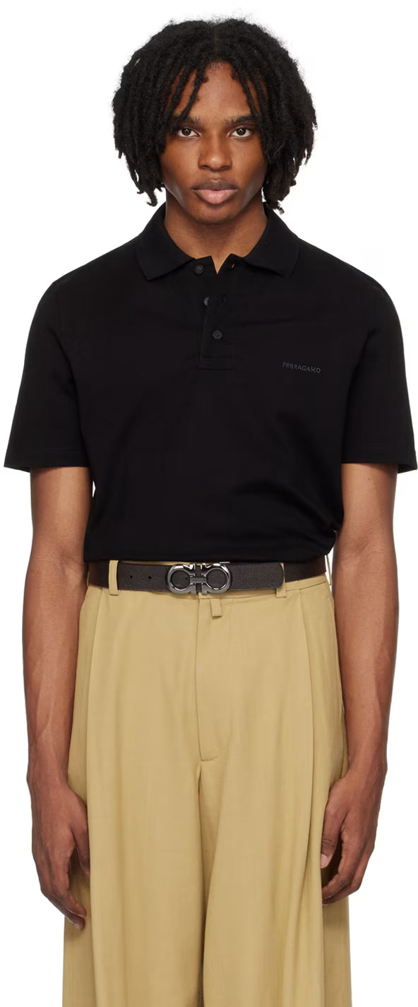 Ferragamo Black Embroidered Polo