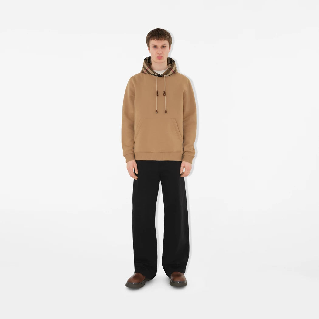 Check Trim Cotton Blend Hoodie