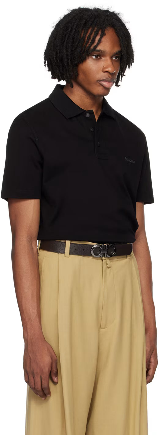 Ferragamo Black Embroidered Polo