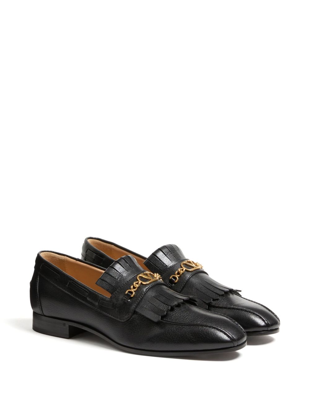 Valentino Garavani V-Logo Fringe Leather Loafers – Black