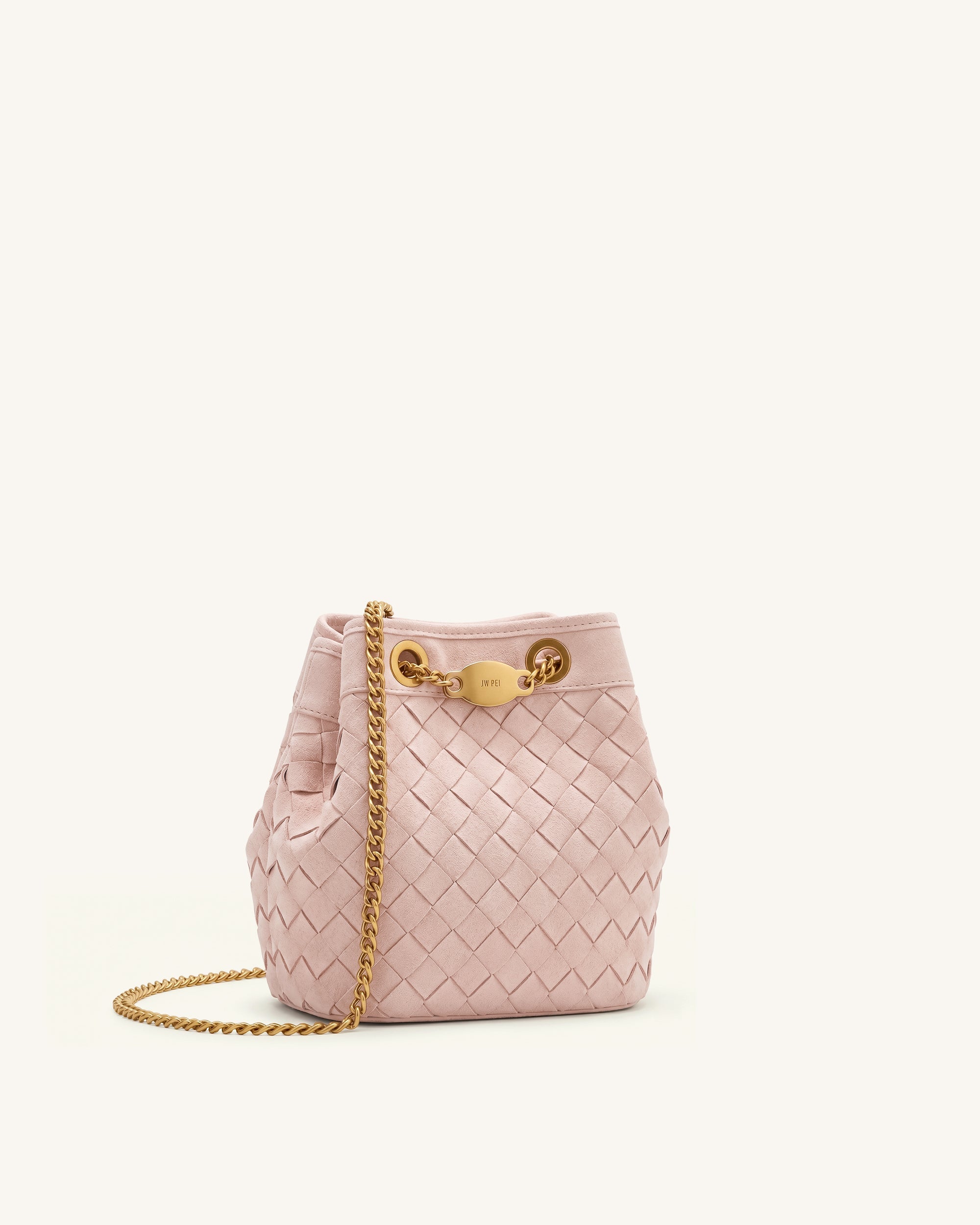 Yara Faux Suede Hand-Woven Bucket Bag - Pink