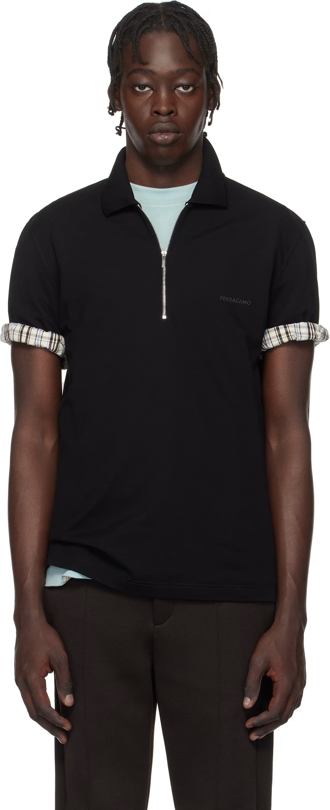 Ferragamo Black Zip Collar Polo