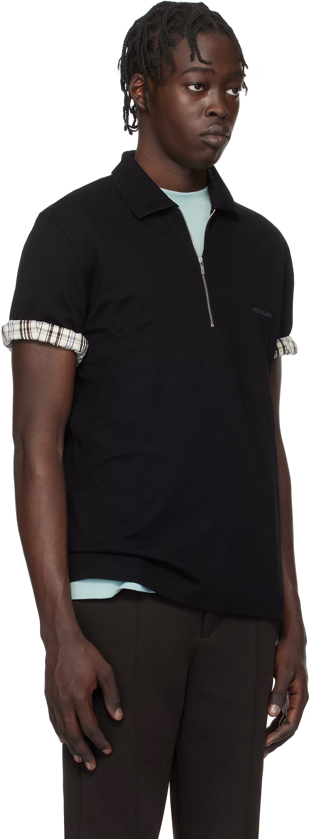 Ferragamo Black Zip Collar Polo