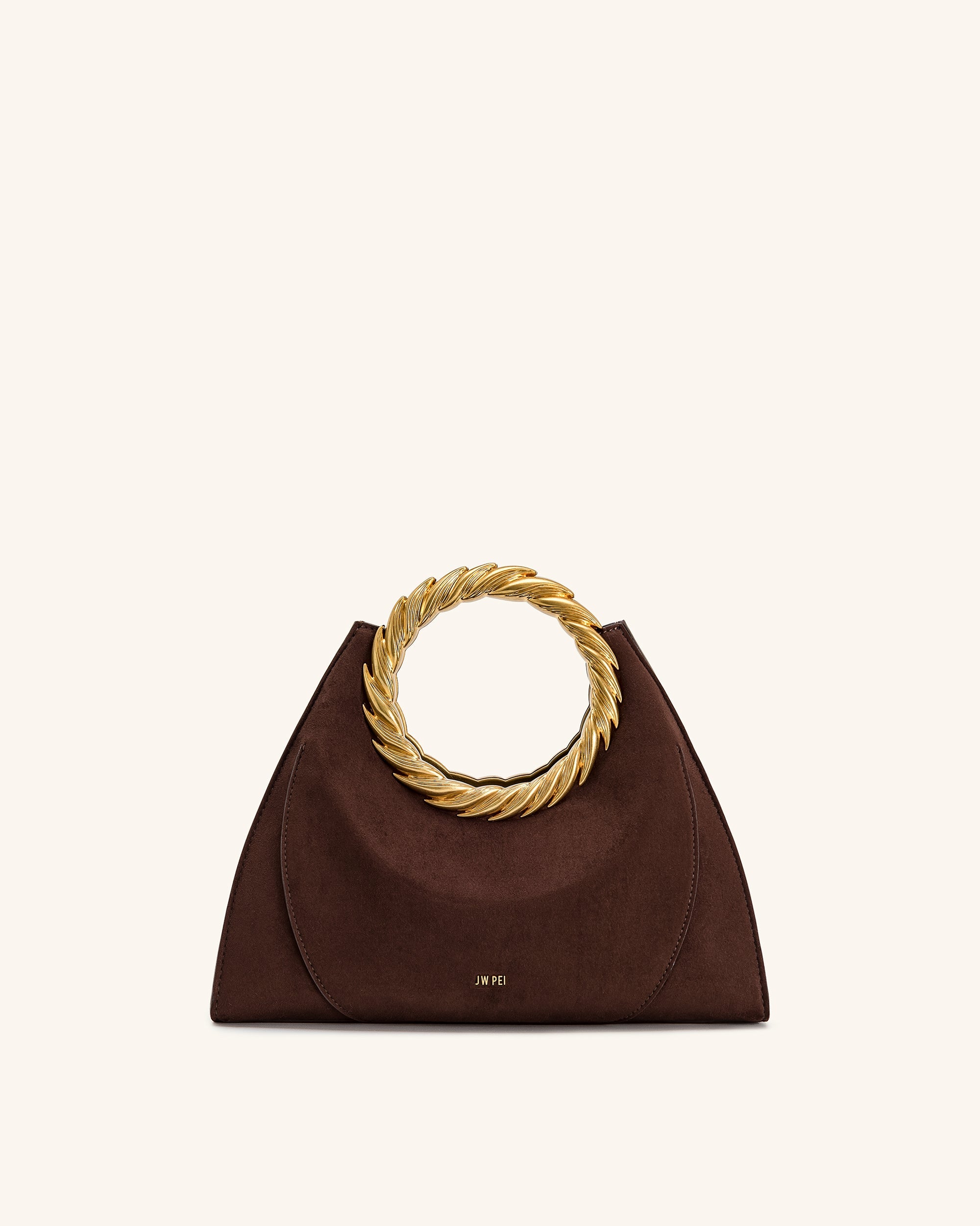 Amiya Leaf Handle Faux Suede Sculpture Bag - Merlot Red