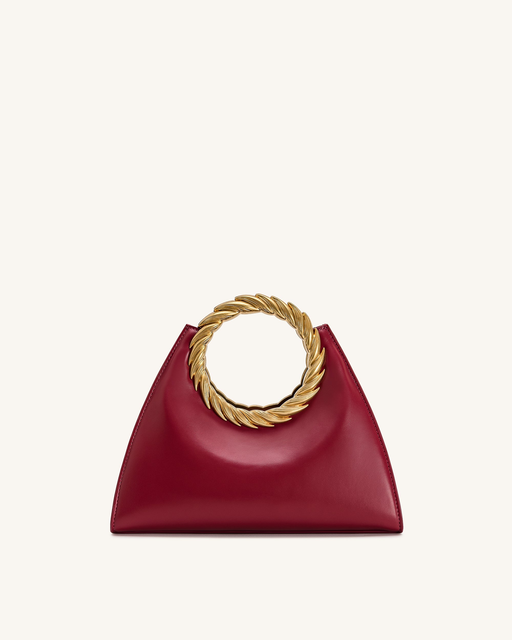 Amiya Leaf Handle Sculpture Bag - Wine Red