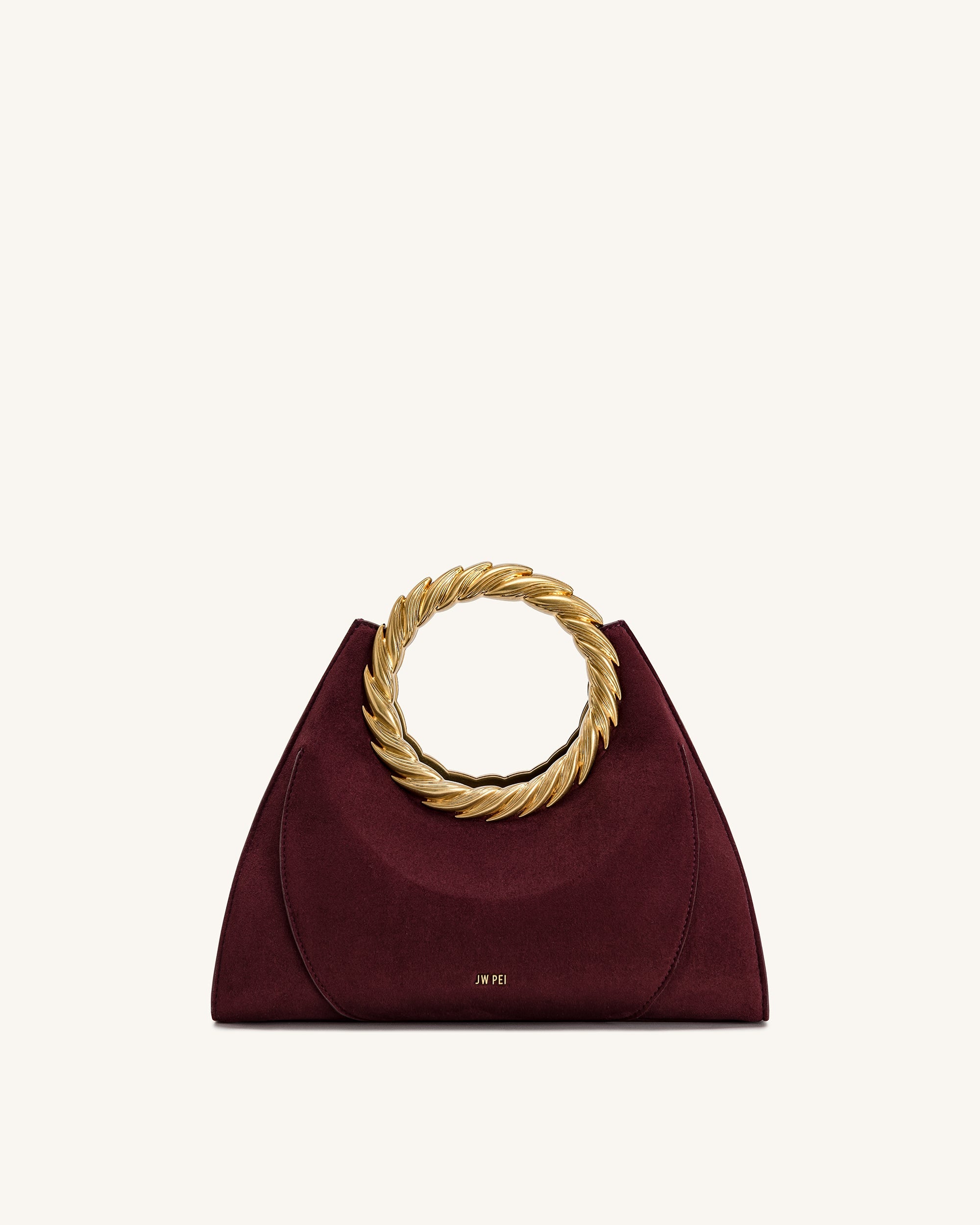 Amiya Leaf Handle Faux Suede Sculpture Bag - Mocha Brown