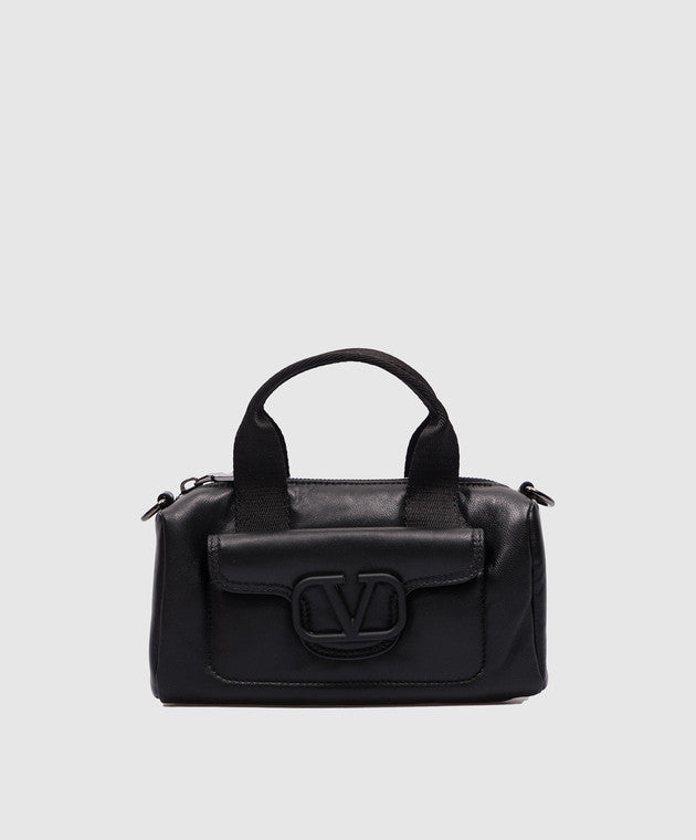 Black leather bag with logo