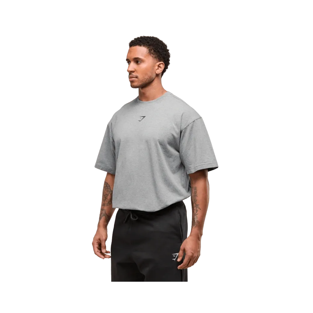 Gymshark Power T-Shirt Oversized Fit Charcoal Core Marl/Trail Green