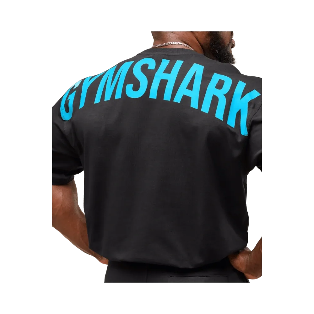 Gymshark Power T-Shirt Oversized Fit Black/Brand Blue
