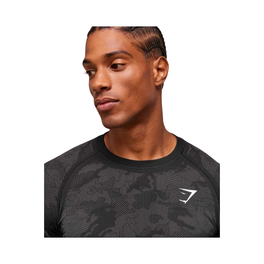 Gymshark Geo Seamless Long Sleeve T-Shirt Slim Fit Black/Charcoal Grey