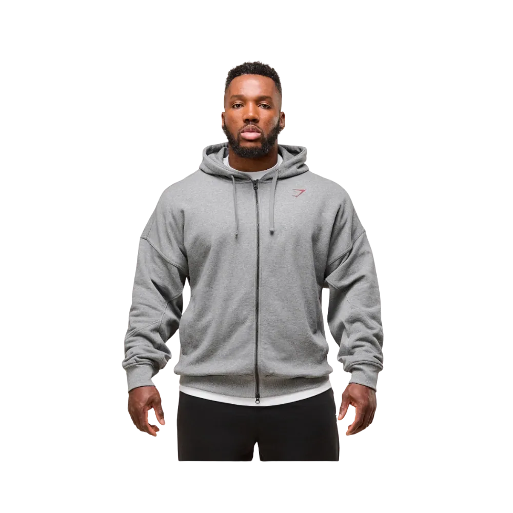 Gymshark Power Zip Up Hoodie Oversized Fit Charcoal Core Marl