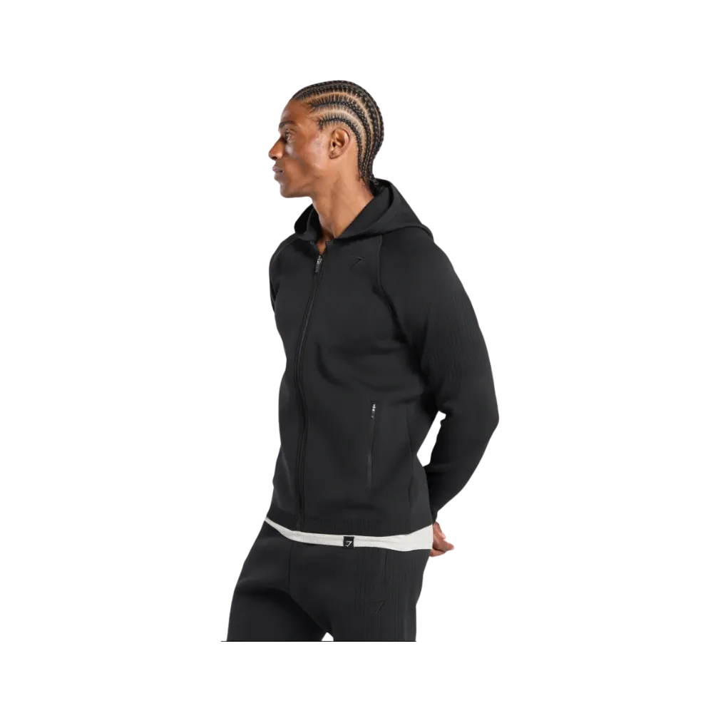 Gymshark Flat Knit Zip Up Hoodie Slim Fit Black