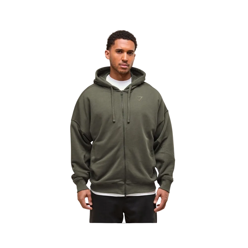 Gymshark Power Zip Up Hoodie Oversized Fit Strength Green