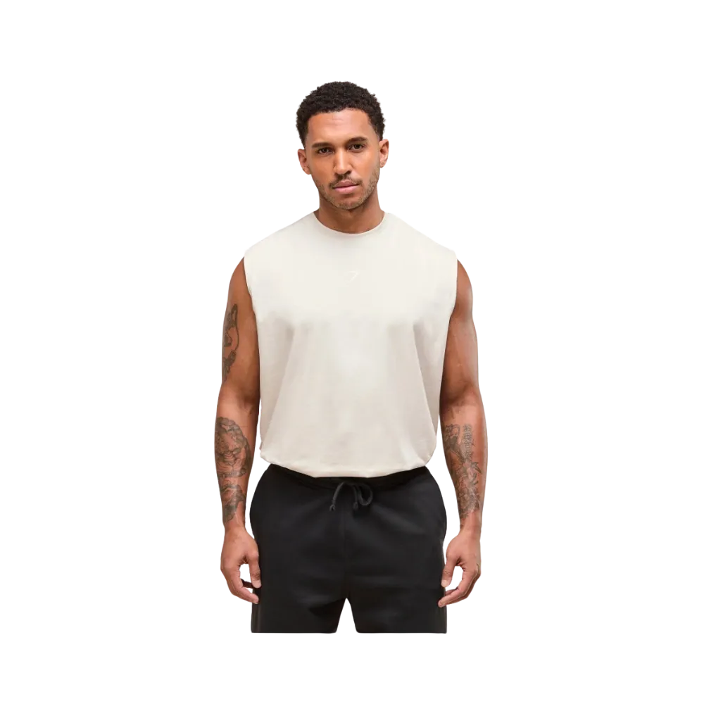 Gymshark Power Cut Off Tank Oversized Fit Oat White