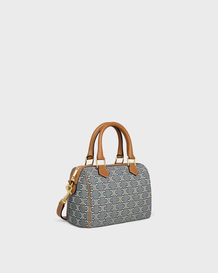 CELINE SMALL BOSTON IN TRIOMPHE JACQUARD AND CALFSKIN
