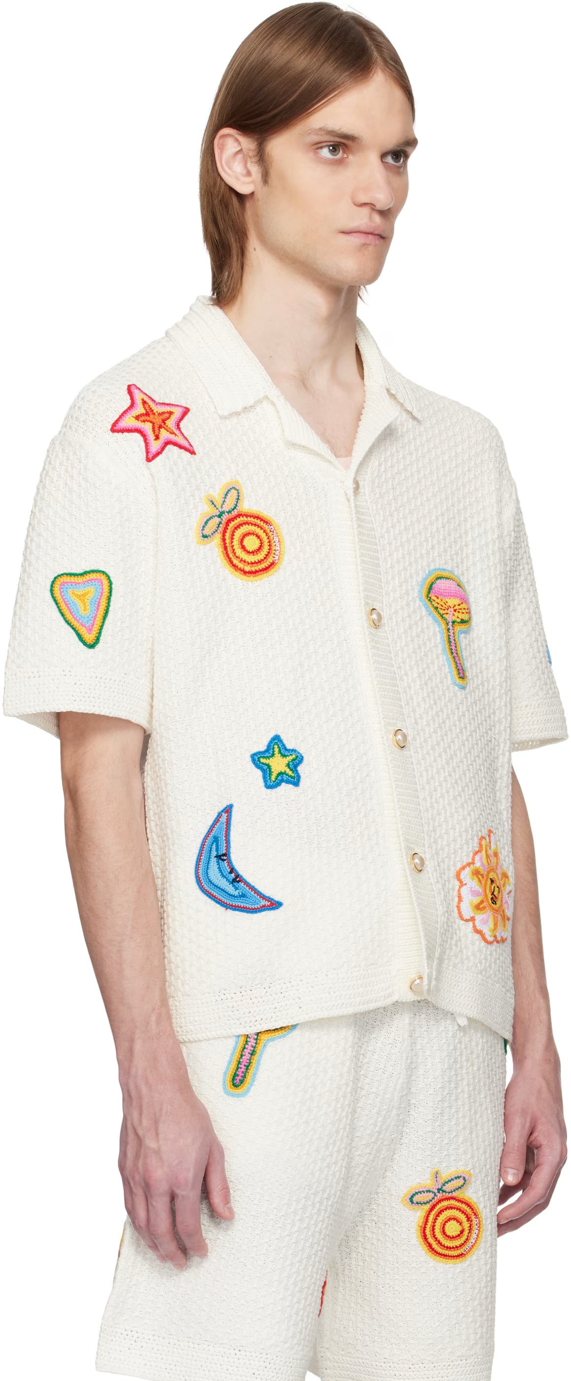 White Motif Crochet Shirt