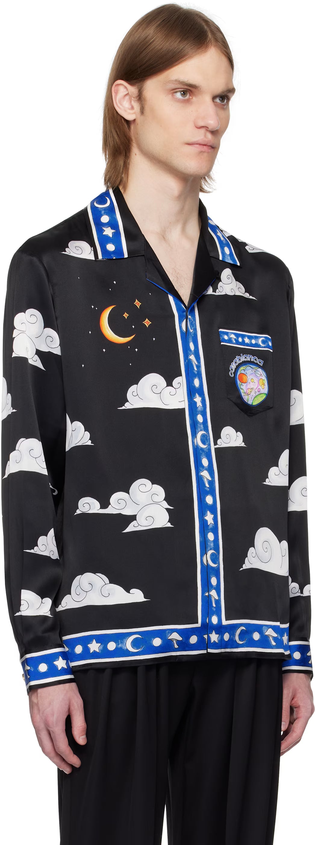 Black Open Spread Collar Shirt