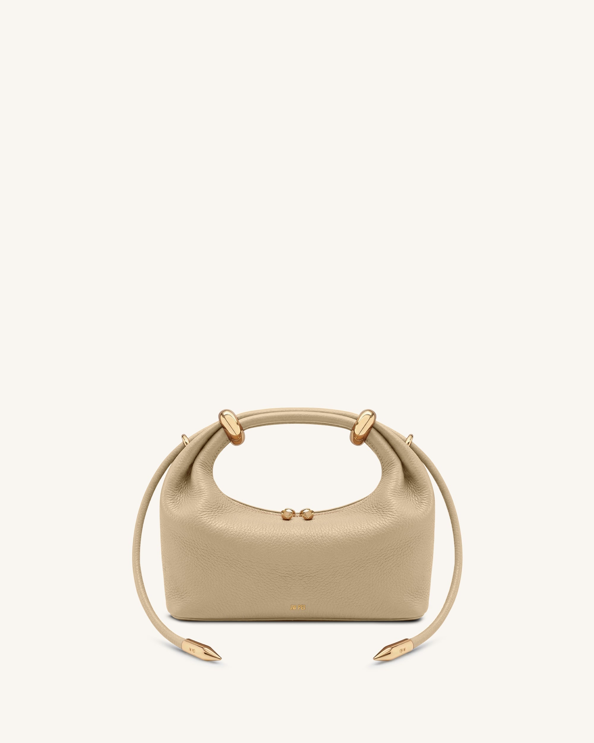 Ellie Metal Ring Embellished Top Handle Bag - Beige