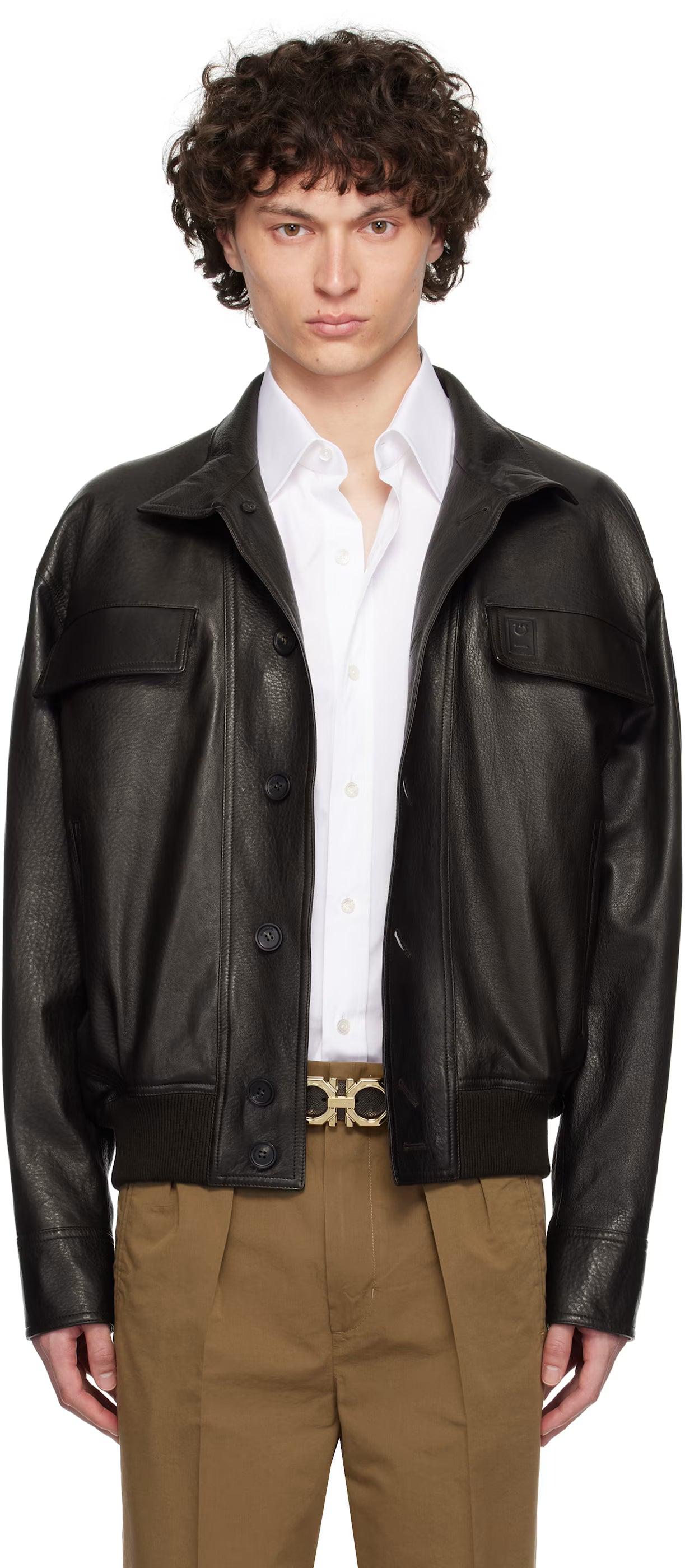 Ferragamo Brown Grainy Leather Jacket