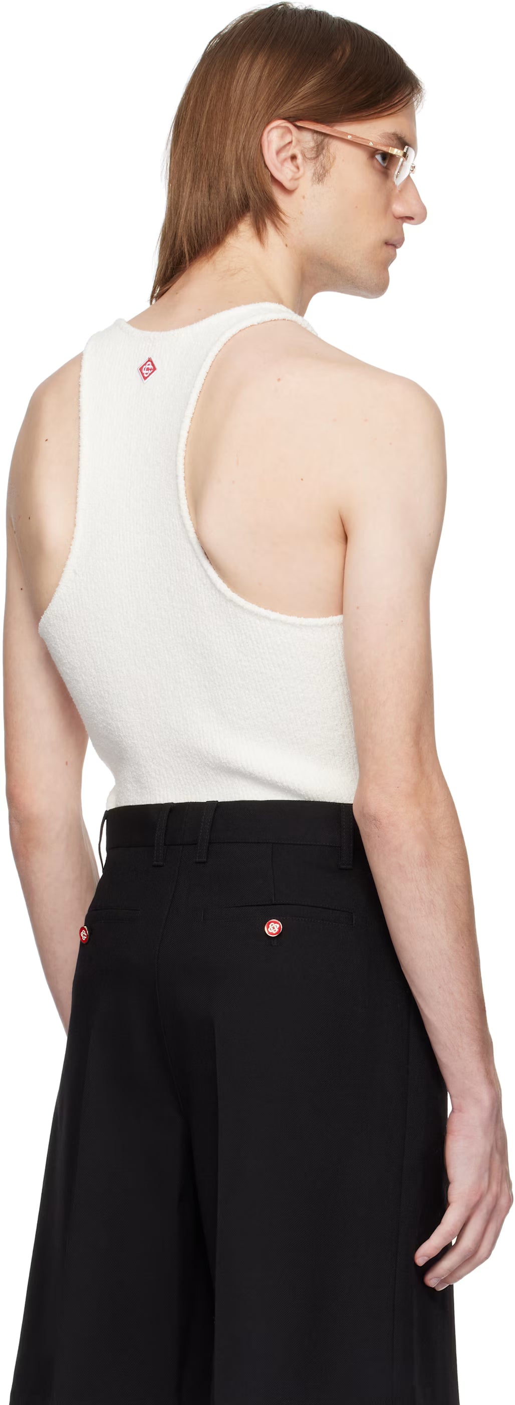 White Boucle Rib Tank Top