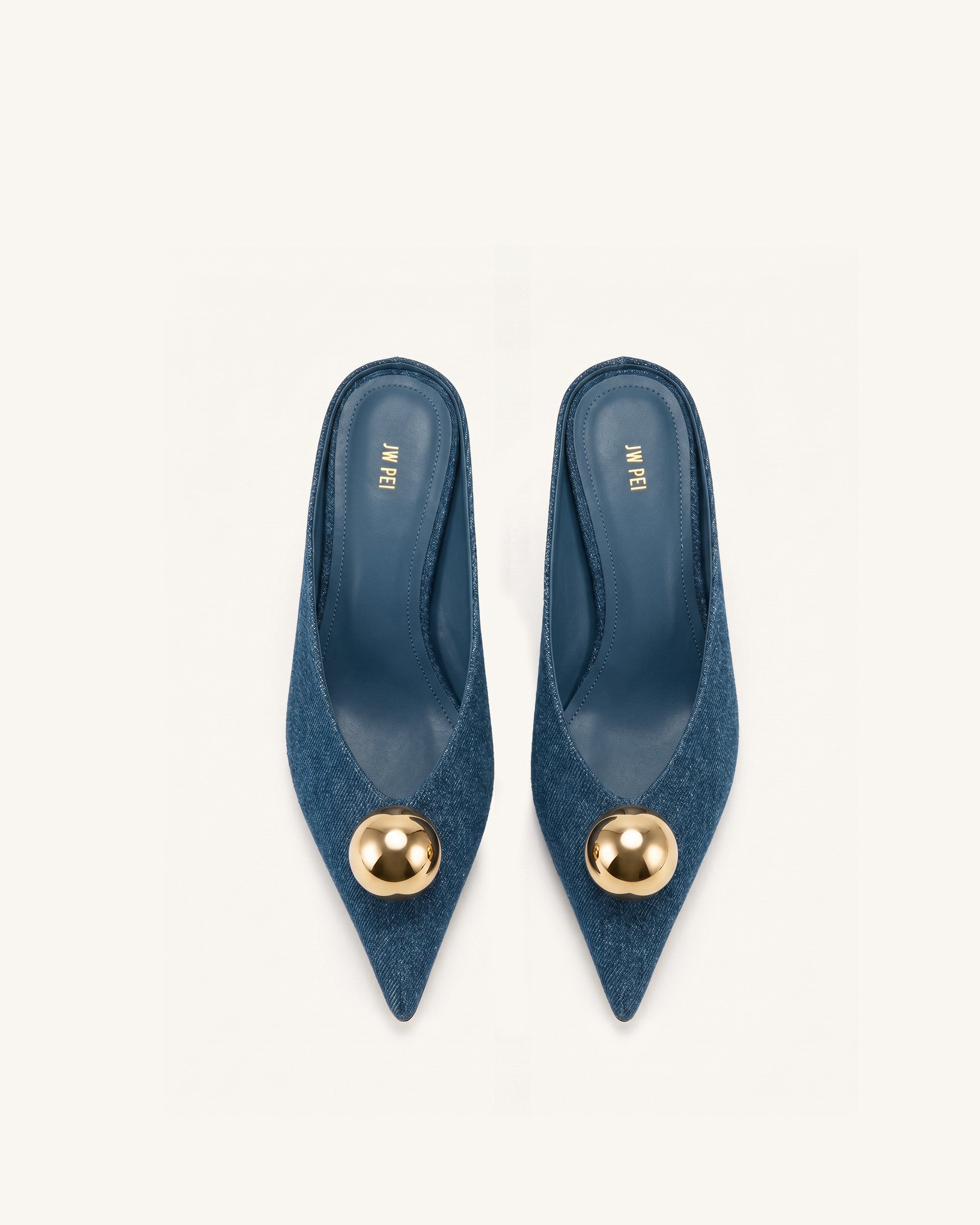 Helena Gold Sphere Pointed Toe Mules - Silver