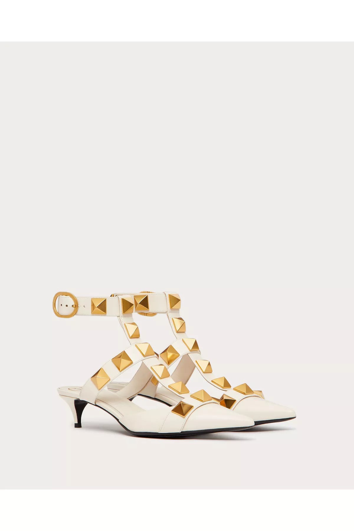 Valentino Garavani Rockstud Caged Leather Kitten Heel Sandals – Ivory