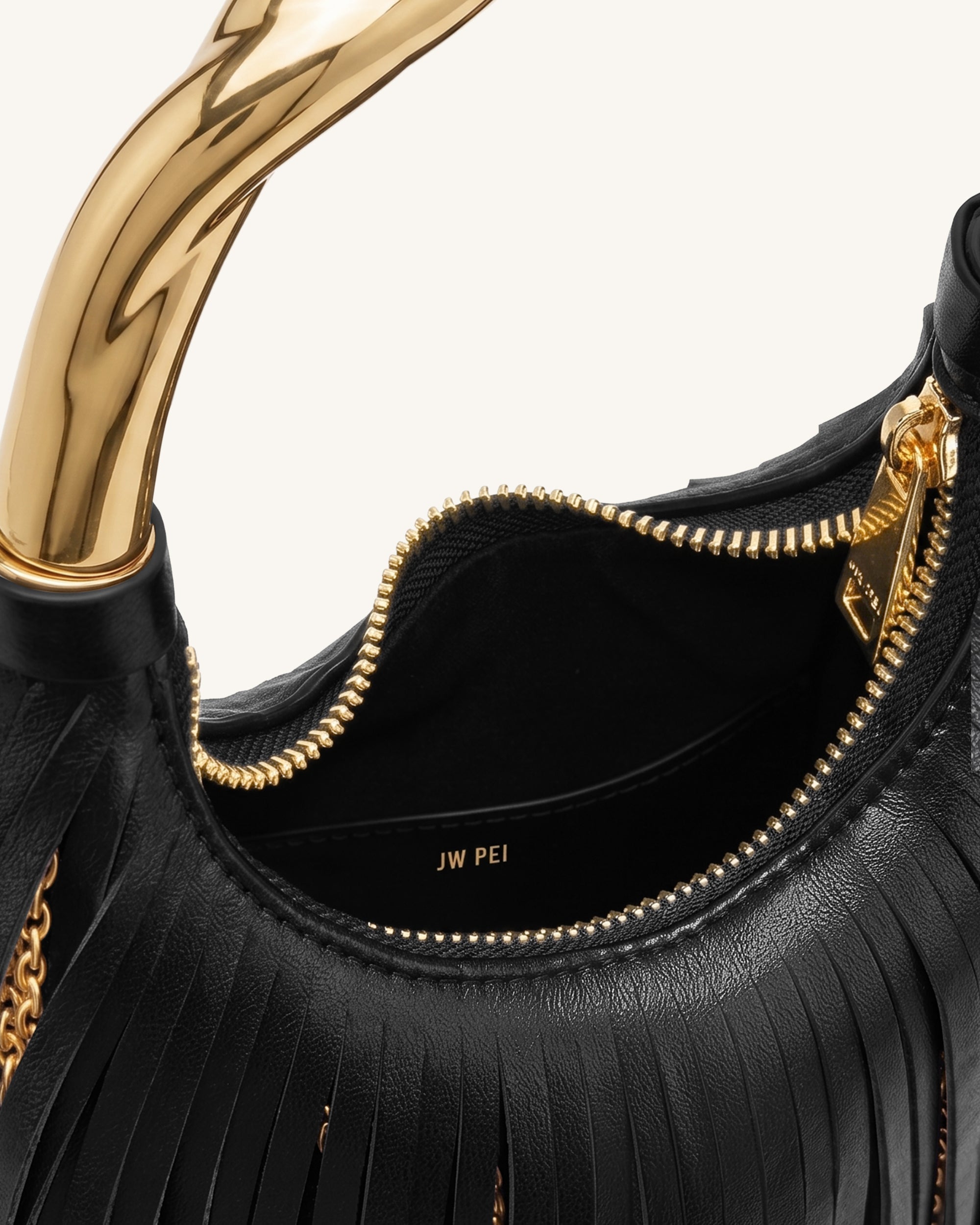 Chloe Metal Handle Fringe Top Handbag - Navy Blue
