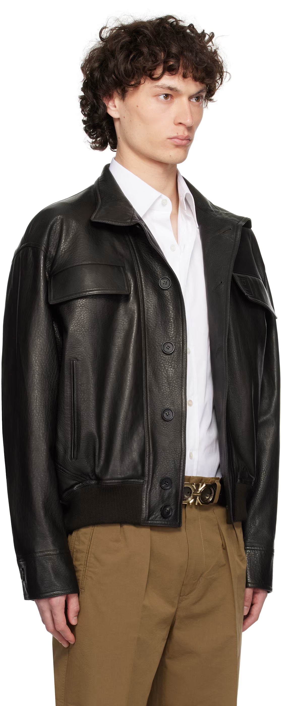 Ferragamo Brown Grainy Leather Jacket