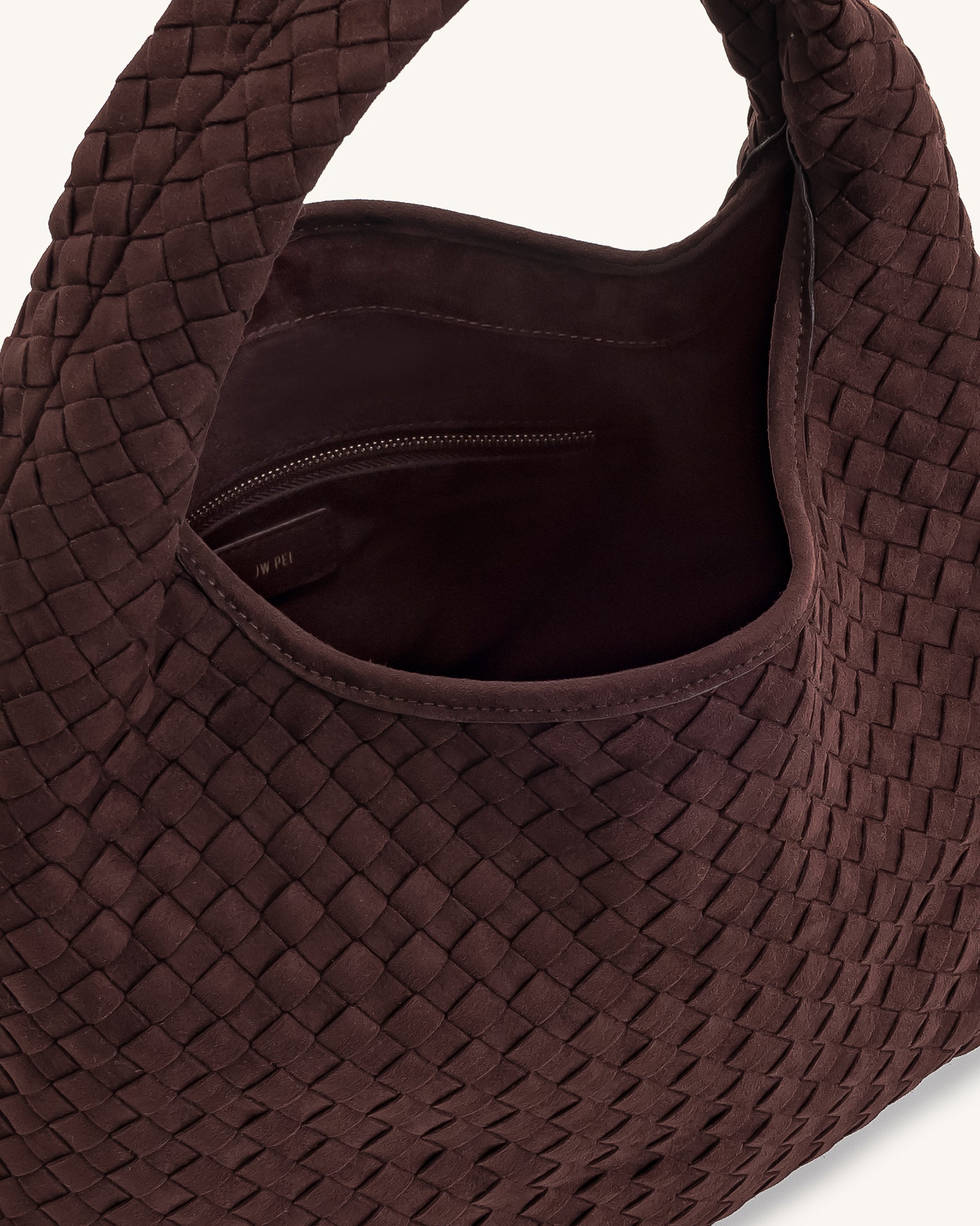 Laura Faux Suede Woven Shoulder Bag - Dark Brown