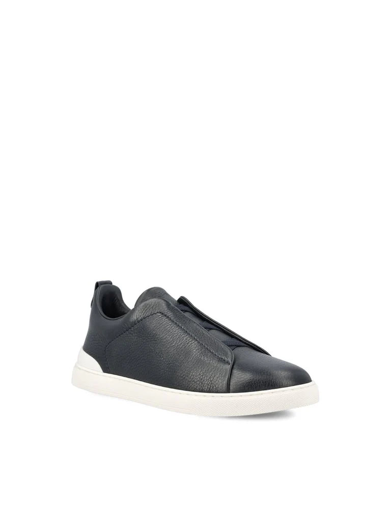 Zegna Men’s Triple Stitch™ Navy Deerskin Slip-On Sneakers – Made in Italy | Luxury Casual Footwear