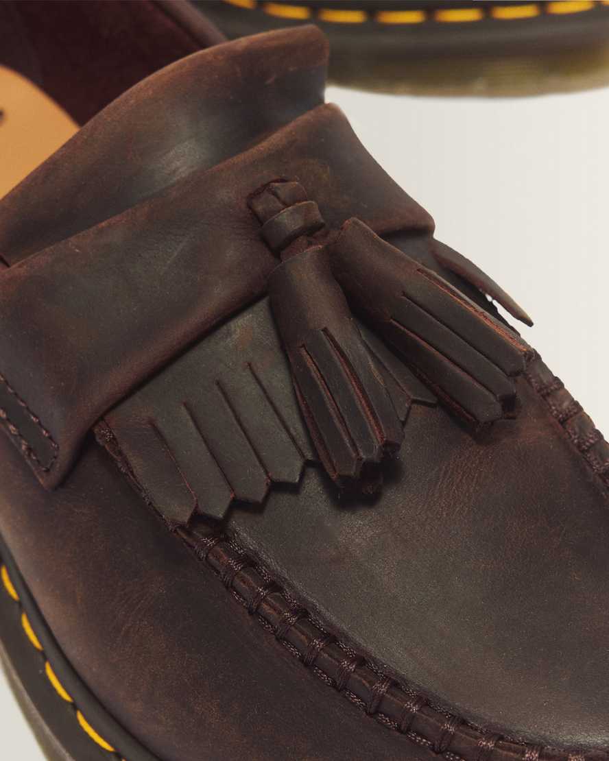 Adrian Crazy Horse Leather Tassel Loafers — Dark Brown