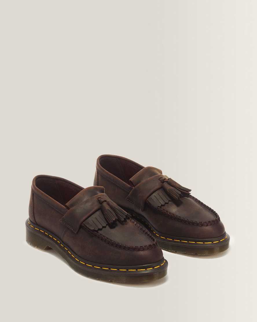 Adrian Crazy Horse Leather Tassel Loafers — Dark Brown