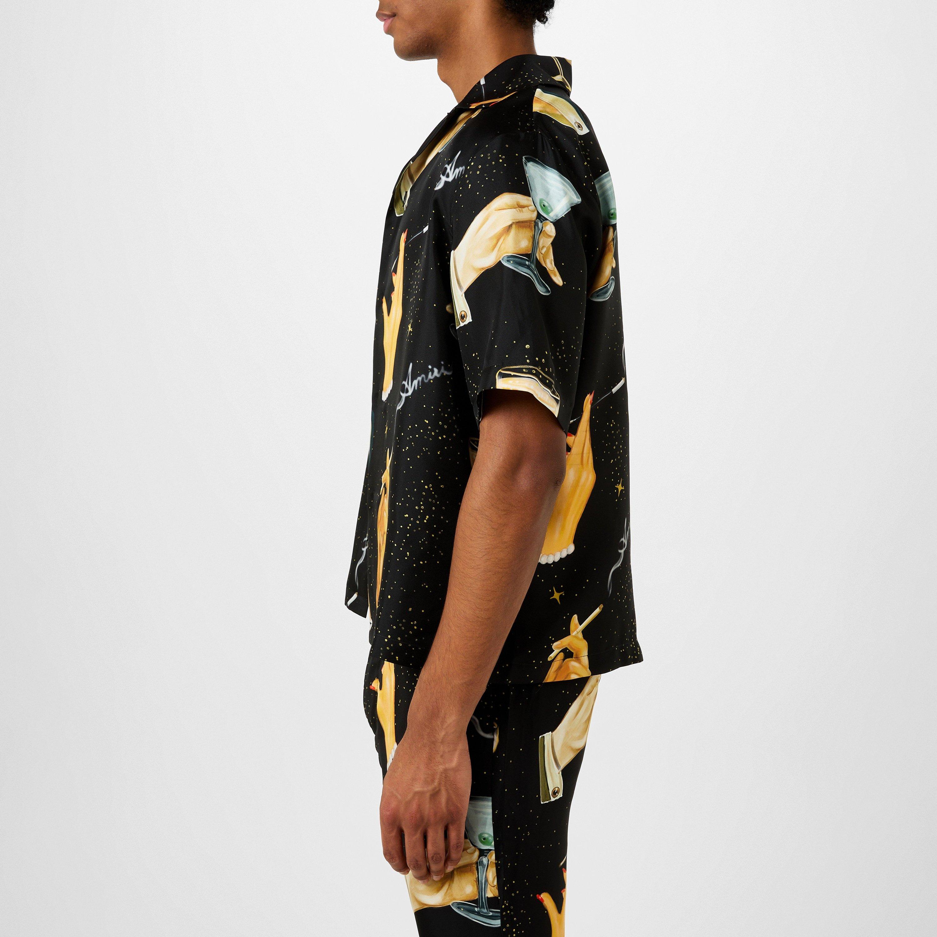 Champagne-Print Silk Shirt