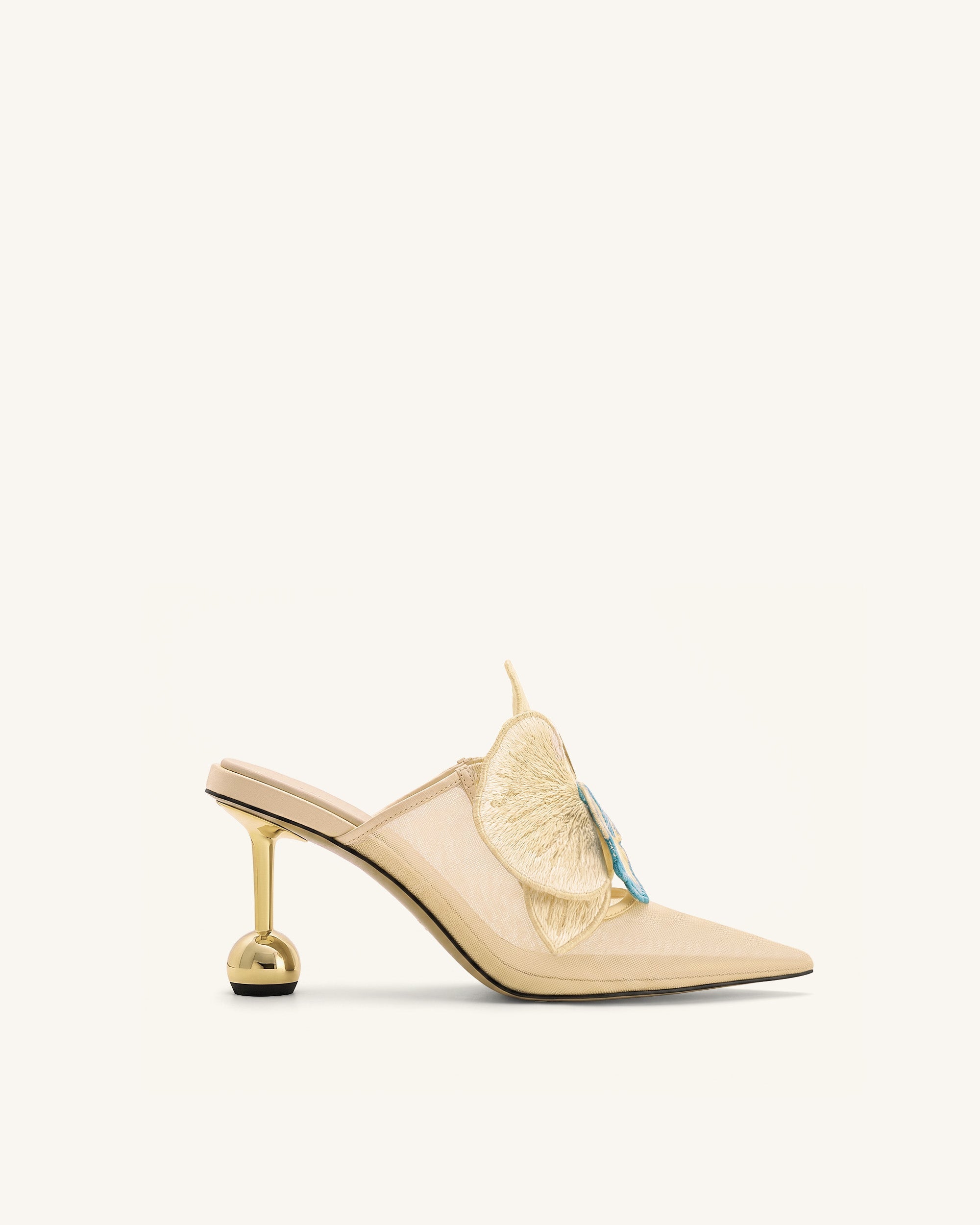 Sofia Orchid Sphere Heel Mules - Beige