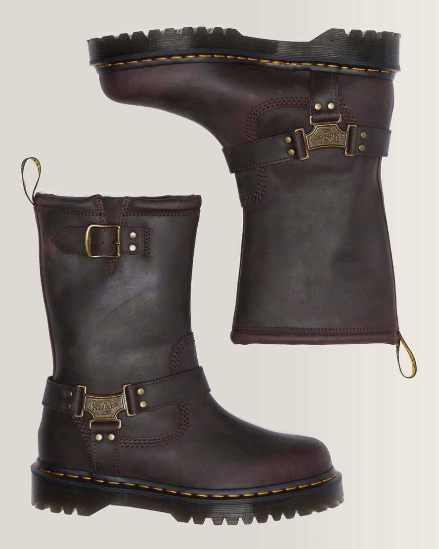 Anistone Hi Leather Biker Boots — Dark Brown