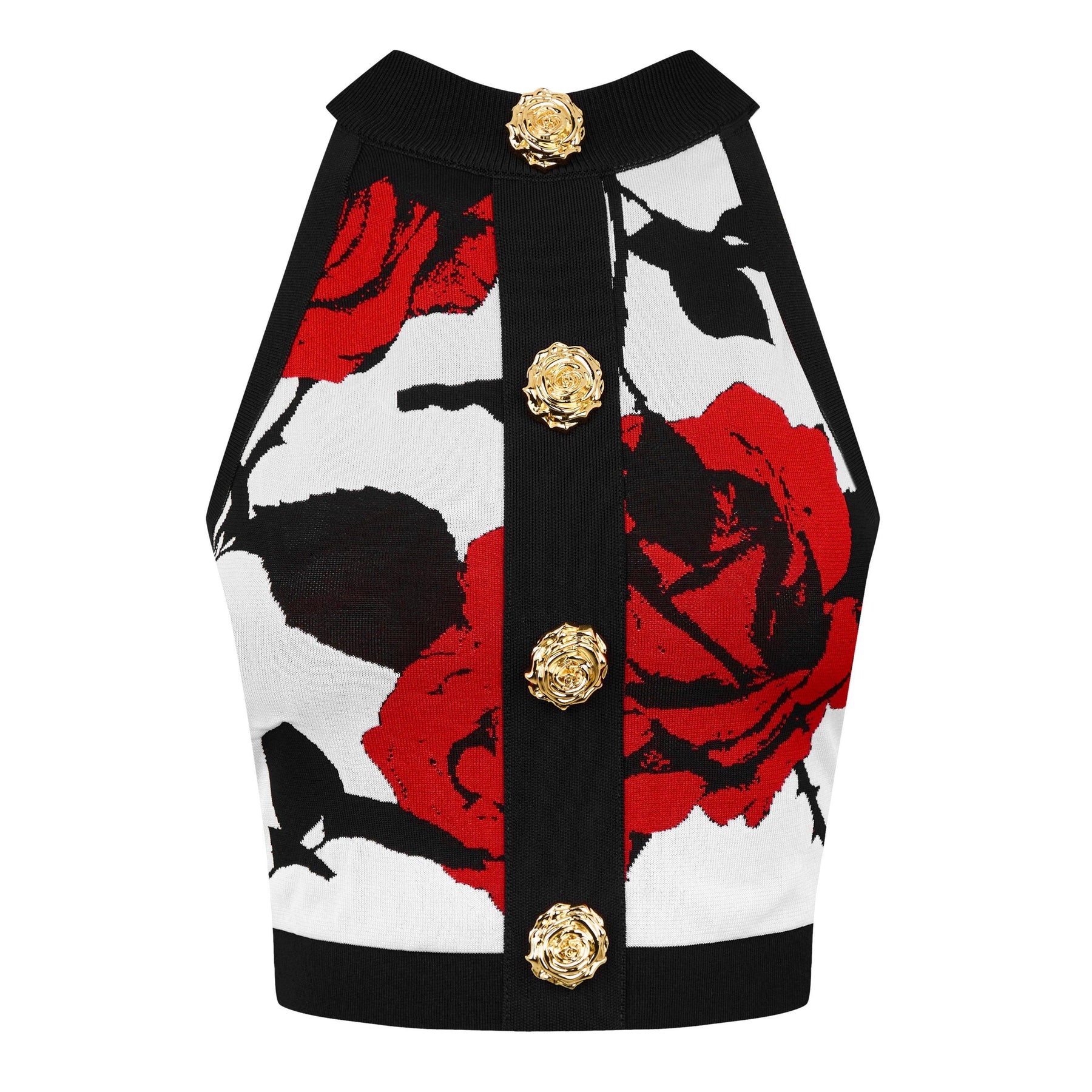 Rose-Jacquard Knitted Crop Top