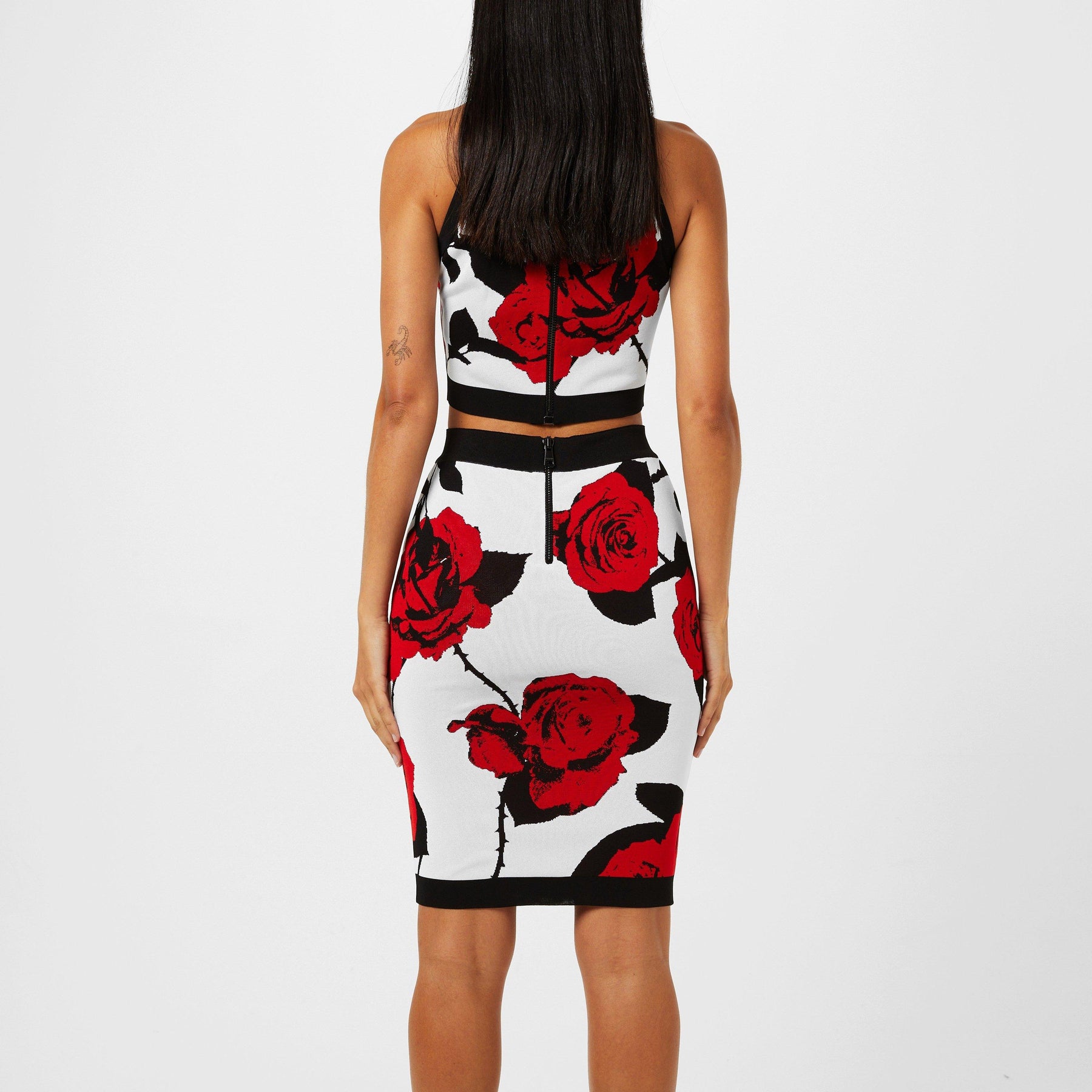 Rose-Jacquard Knitted Crop Top