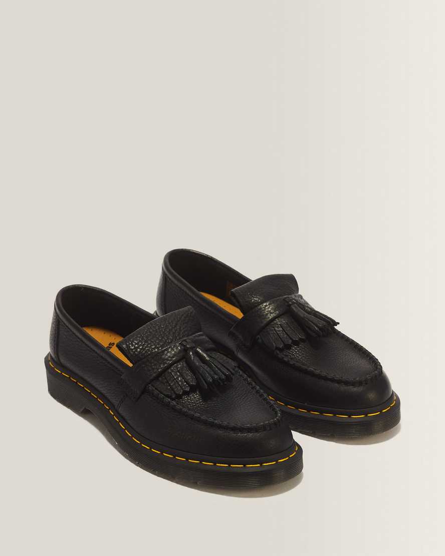 Adrian Yellow Stitch Ambassador Leather Loafers — Black